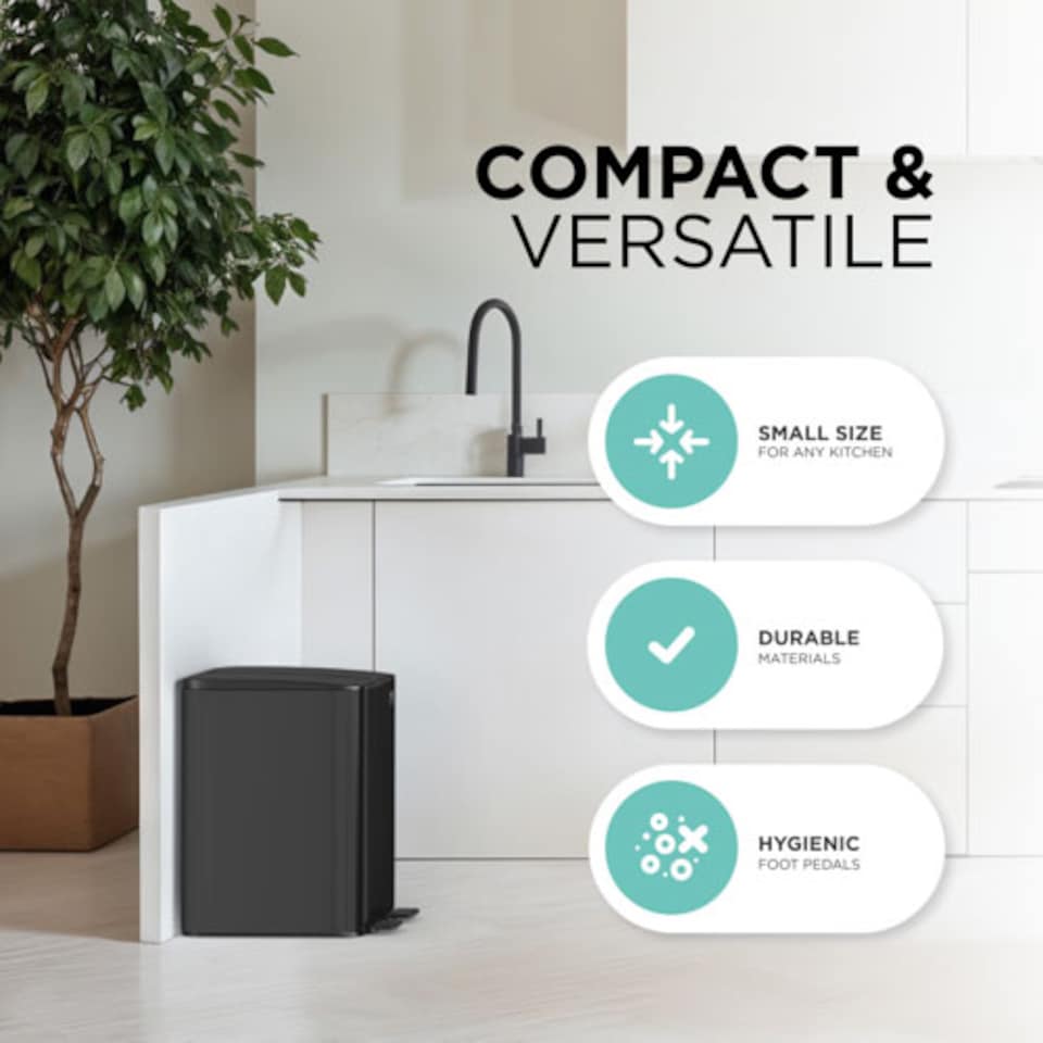 image 1 of DMD 30L Stainless Steel Recycling Bin, 2 x 15L Removable Plastic Recycling Buckets | Black | Black