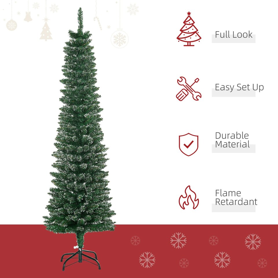 image 1 of HOMCOM 5.5FT Artificial Snow Dipped Christmas Tree Home Indoor Decoration Green