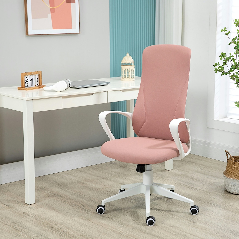image 1 of Vinsetto High-Back Home Office Chair Height Adjustable Elastic Desk Chair Pink