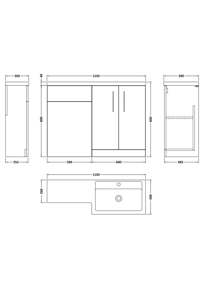 image 1 of Balterley Right-Hand Bathroom Vanity and WC Unit Combination with Basin - Woodgrain Mid Oak with Handles | Brown | Grey Vicenza Oak