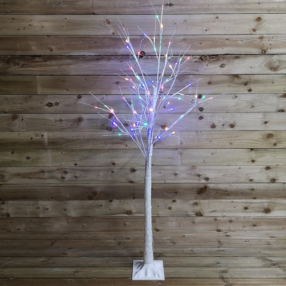 image 1 of 1.8m (6ft) Outdoor Christmas Light Up White Birch Tree with 80 Multicoloured LEDs