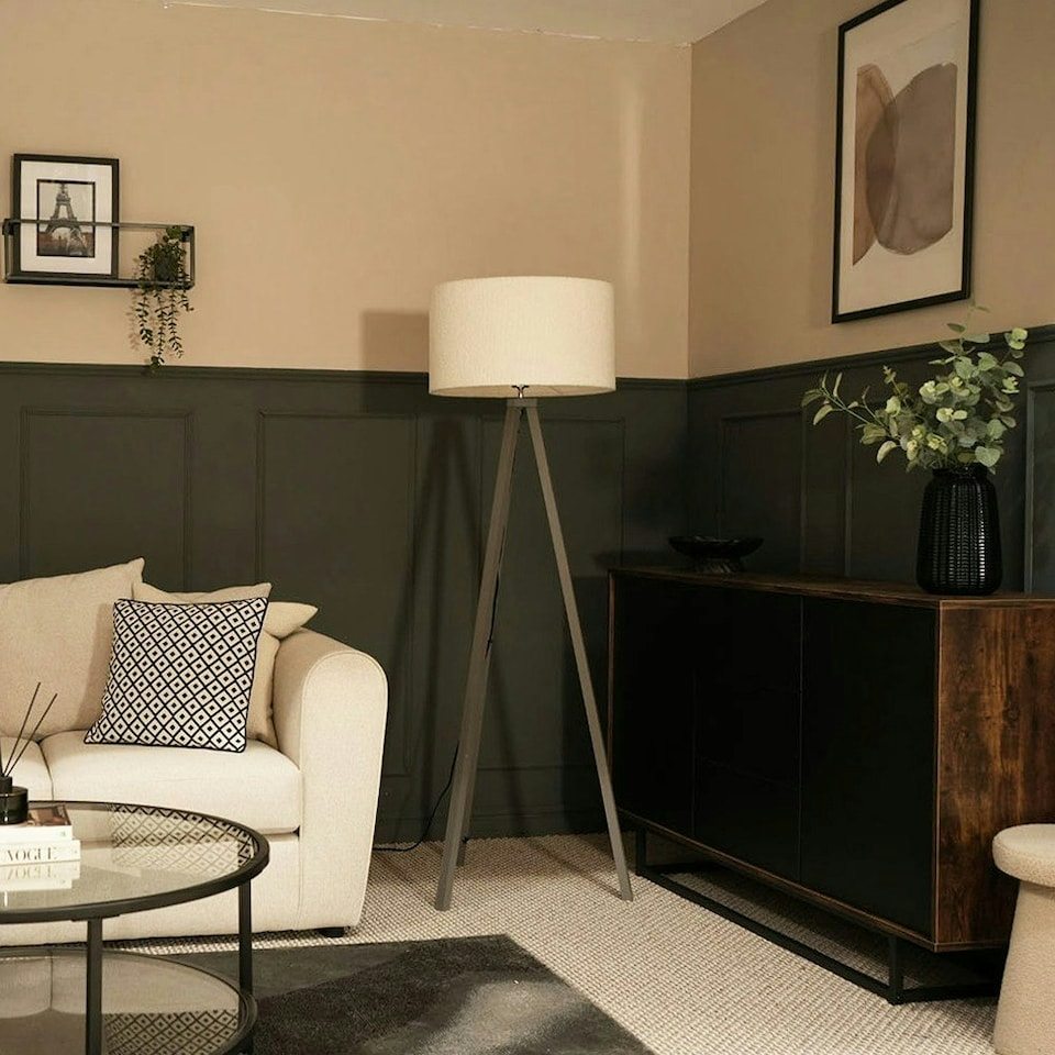 image 1 of ValueLights Barbro Grey Tripod Floor Lamp Cream Boucle Shade