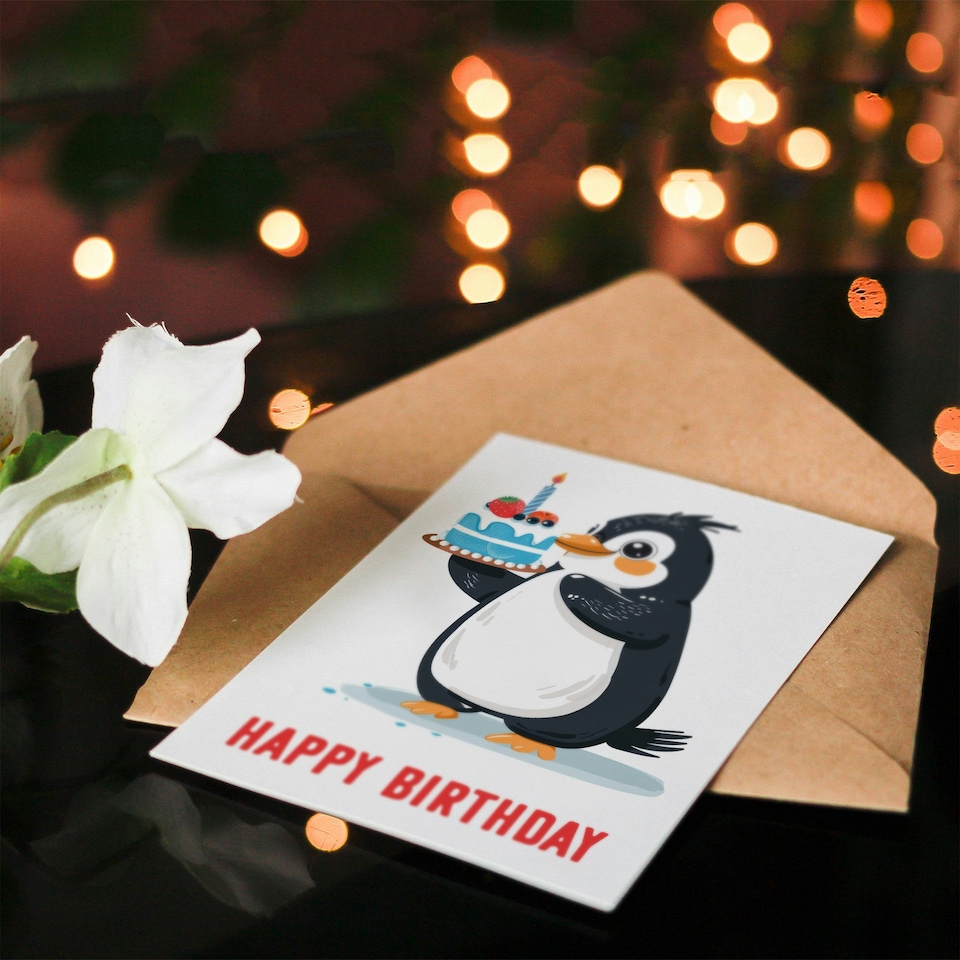 image 1 of Cute Holding Cake Bright Illustration Girl Daughter Son Birthday Card