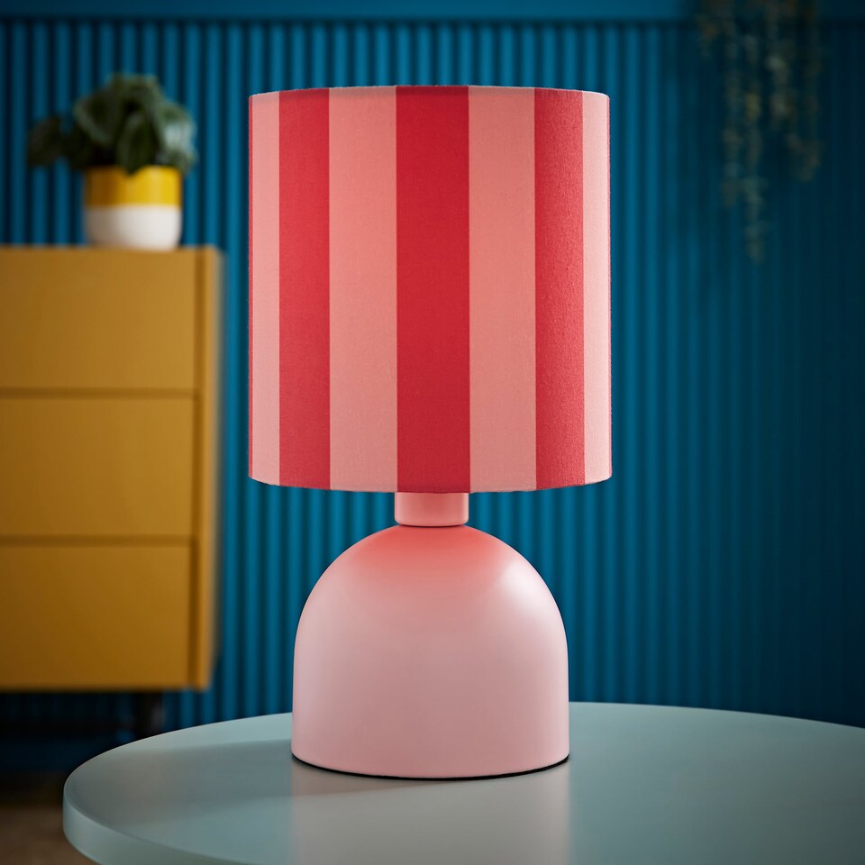 image 1 of ValueLights Miley Pink Stripes Drum Lamp Shade Pale Pink Table Lamp | Pink