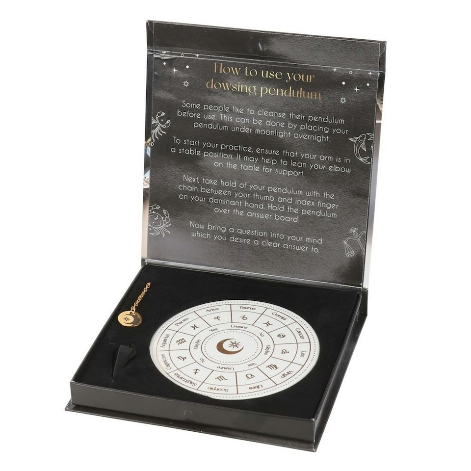 image 1 of Something Different Astrology Wheel Pendulum Divination Kit - White/Black/Gold - One Size