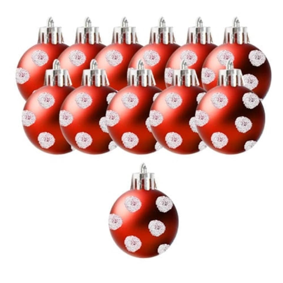 Red with White Spots Shatterproof Christmas Baubles 3cm - Pack of 12