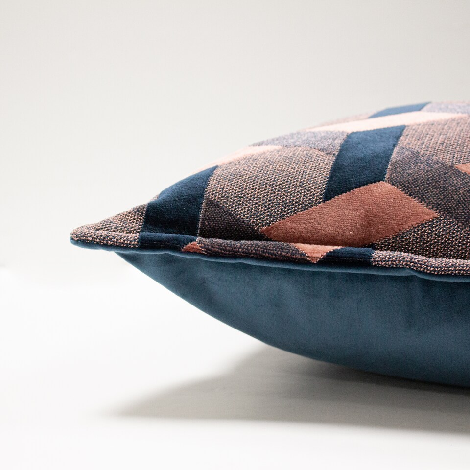 image 1 of Paoletti Delano Velvet Jacquard Cushion, Blush/Navy, 40 x 60cm