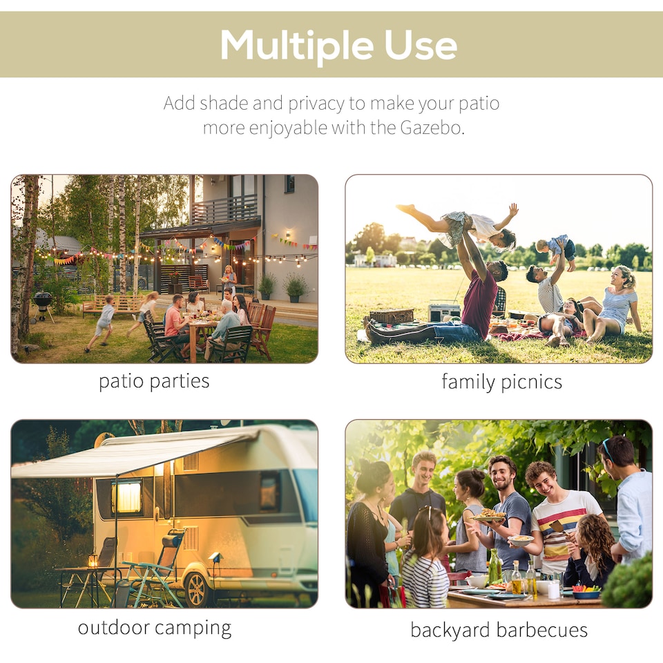 image 1 of Outsunny 3 x 2.5m Patio Metal Gazebo Door Window Awning Wall Mount Canopy Outdoor Sunshade with Extended Shelter Cream White