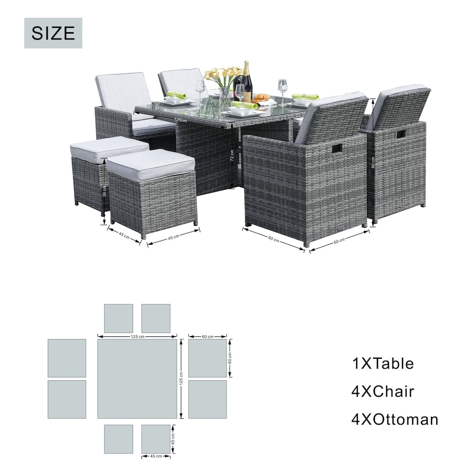 image 1 of Direct Wicker 9 Pieces Outdoor Rattan Garden Dining Table and Chair Set