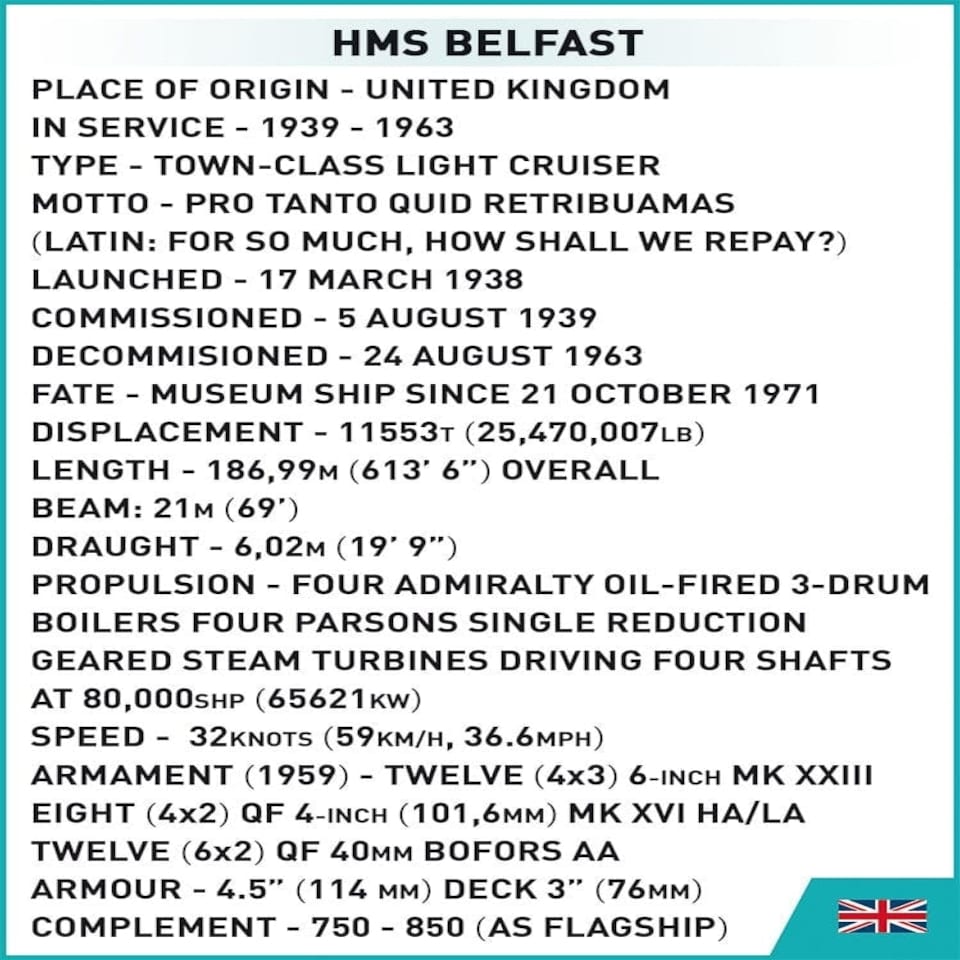 image 1 of HMS Belfast ship brick model - COBI 4844 - 1517 bricks