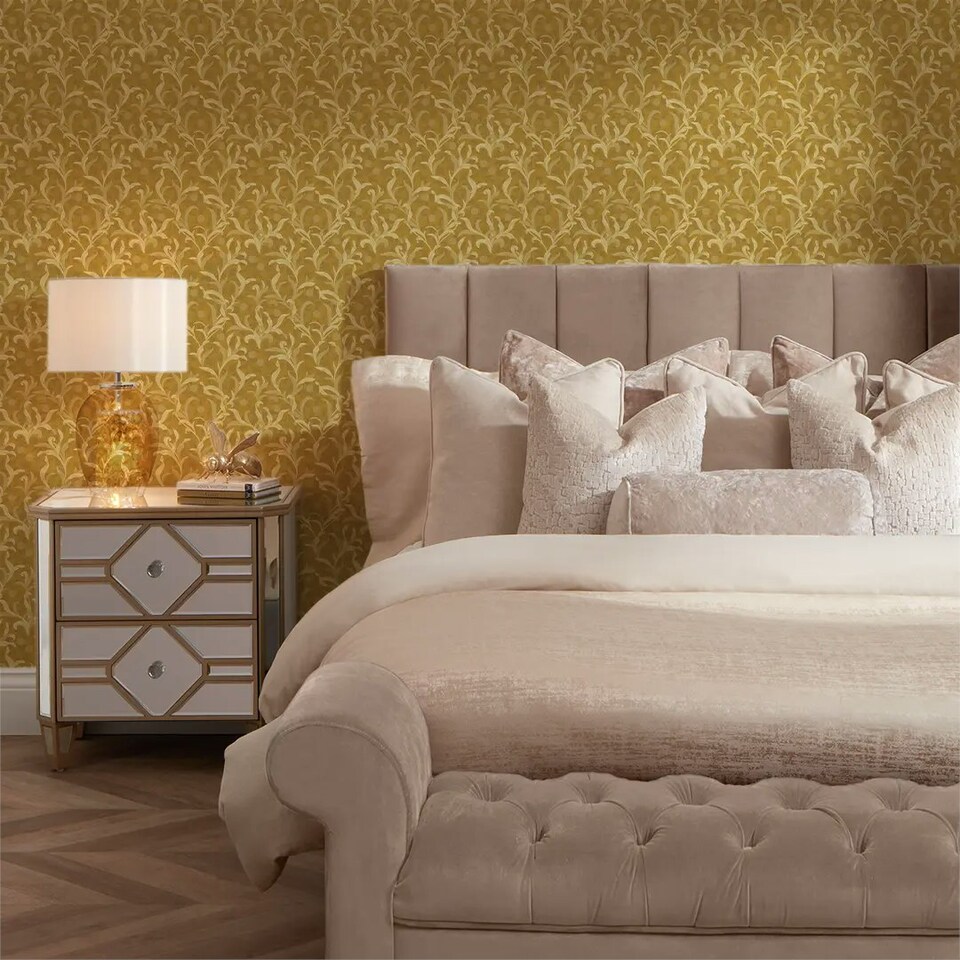 image 1 of Antique Leaf Wallpaper in Ochre Multi