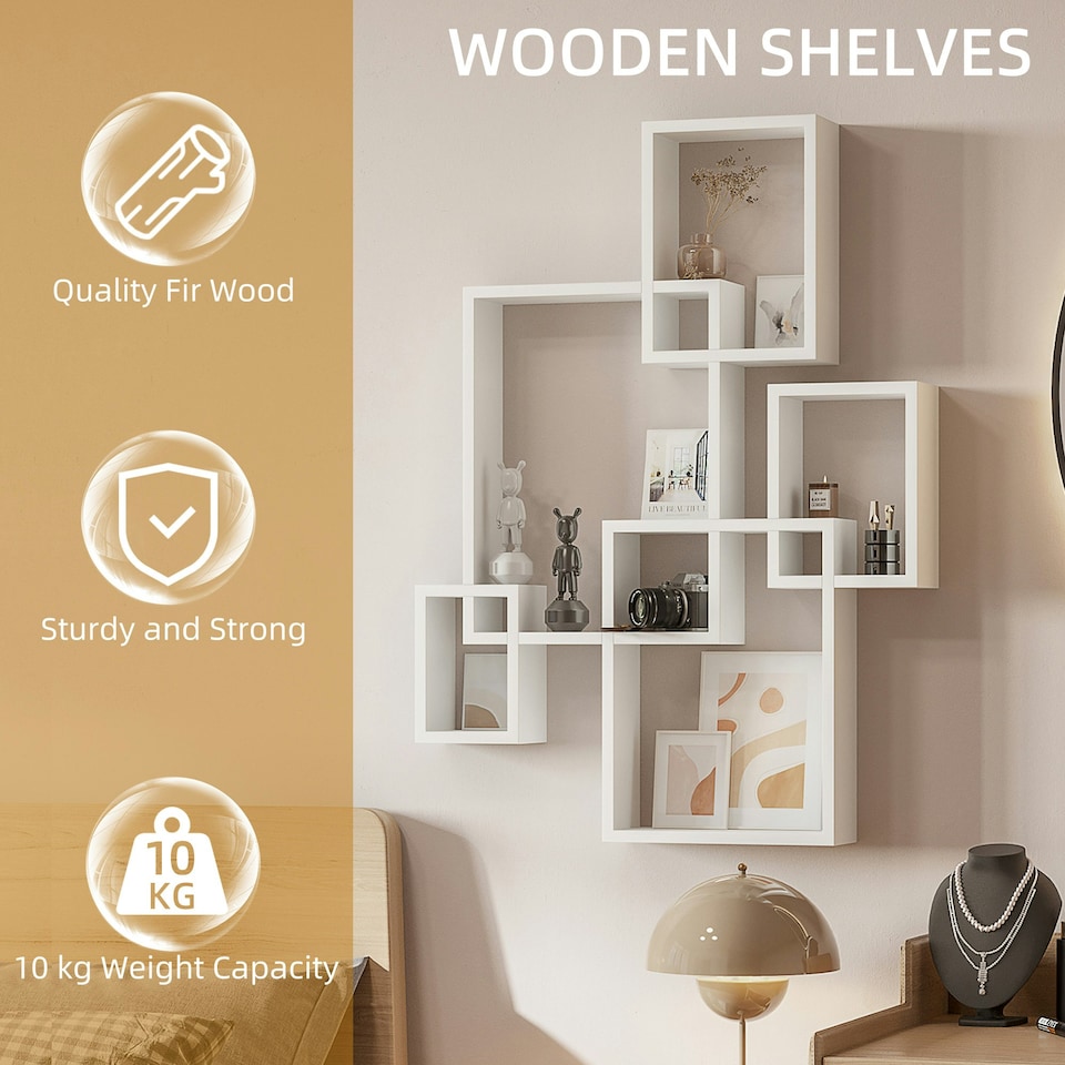 image 1 of HOMCOM Floating Shelves, Interlocking Cube Shelves for Decoration, White