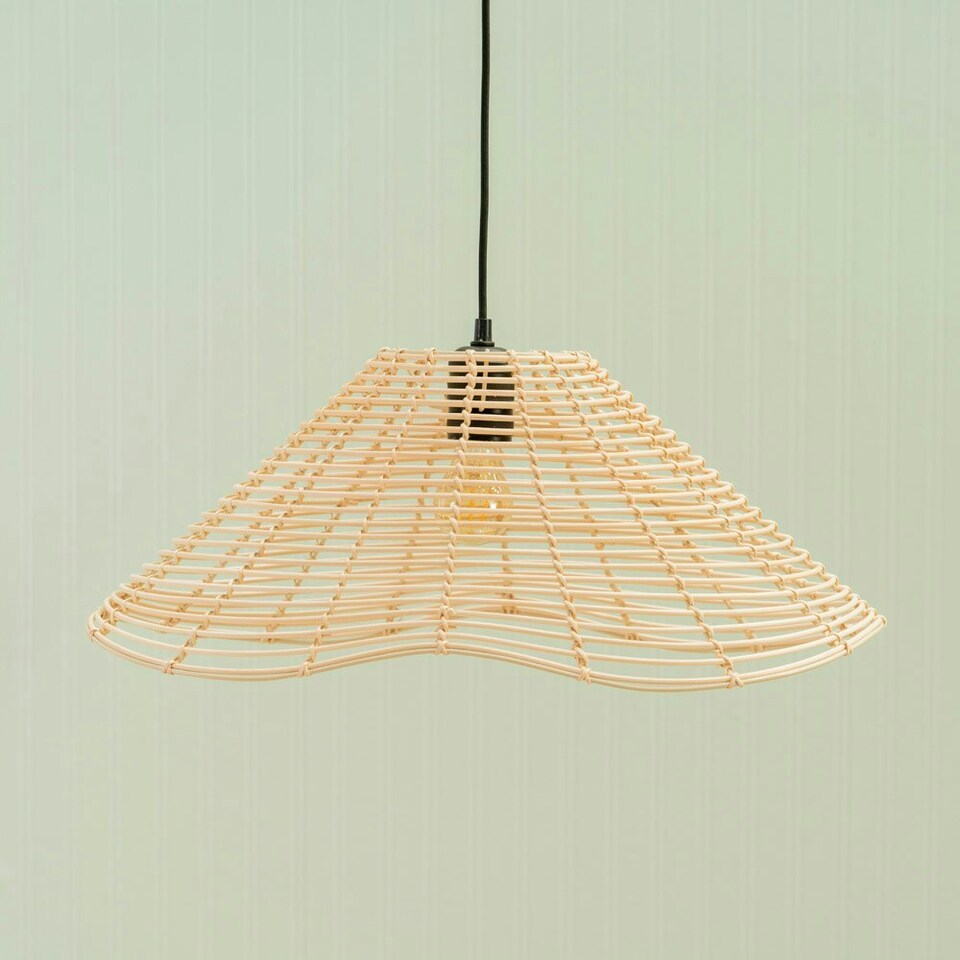 image 1 of ValueLights Harlow Natural Wavy Rattan Wicker Easy Fit Ceiling Light Shade - Bulb Included