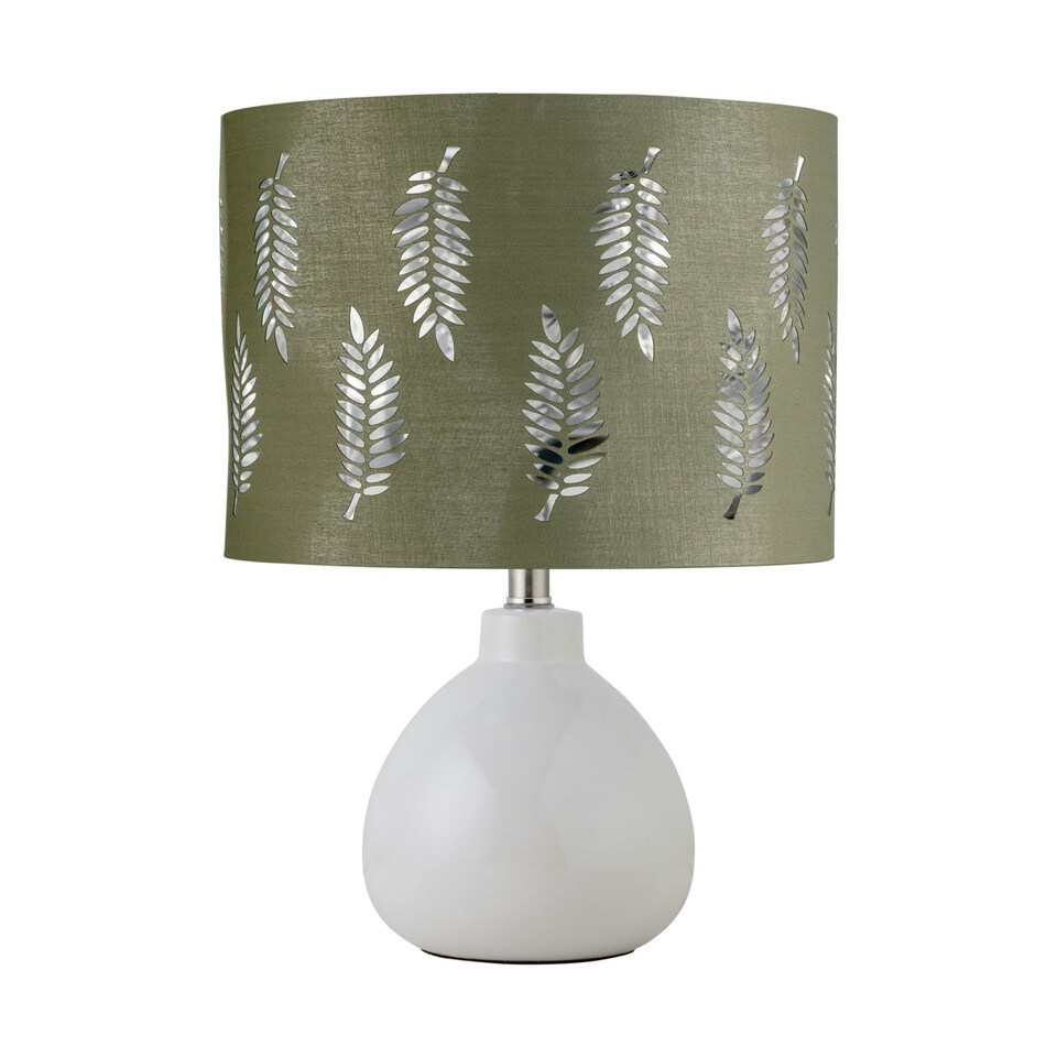 image 1 of Set of 2 Tuscan - White Ceramic Lamps with Sage Green Fern Shade White | Green