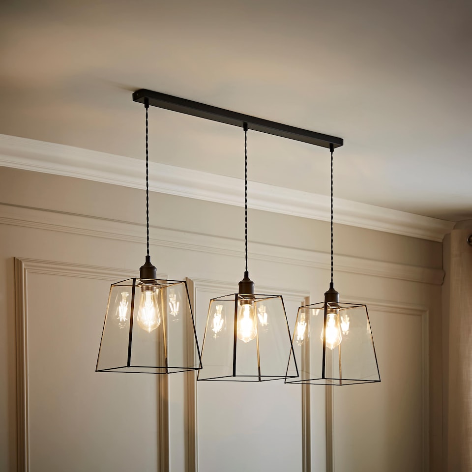 image 1 of ValueLights Susie Glass Matte Black 3 Drop Ceiling Light and Bulbs