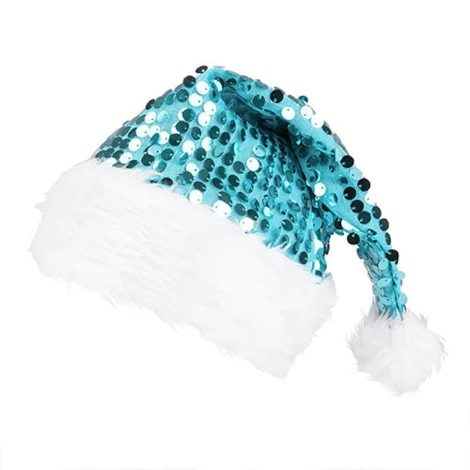 image 1 of Light Blue Sequin Santa Hat Christmas Fancy Dress