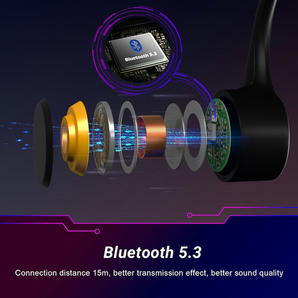 image 1 of Bone Conduction Bluetooth Wireless Headphones Open Ear Sports Earphones with Mic, Hands- Free Calls, Built-in 16GB MP3 Player - August EP400B Black
