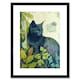 image 1 of Russian Blue Cat Bright Ornate Plants Modern Art Nouveau 9x7" Black Framed Wall Art Print