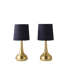 ValueLights Teardrop Pair Gold Touch Table Lamps Navy Shade | Blue