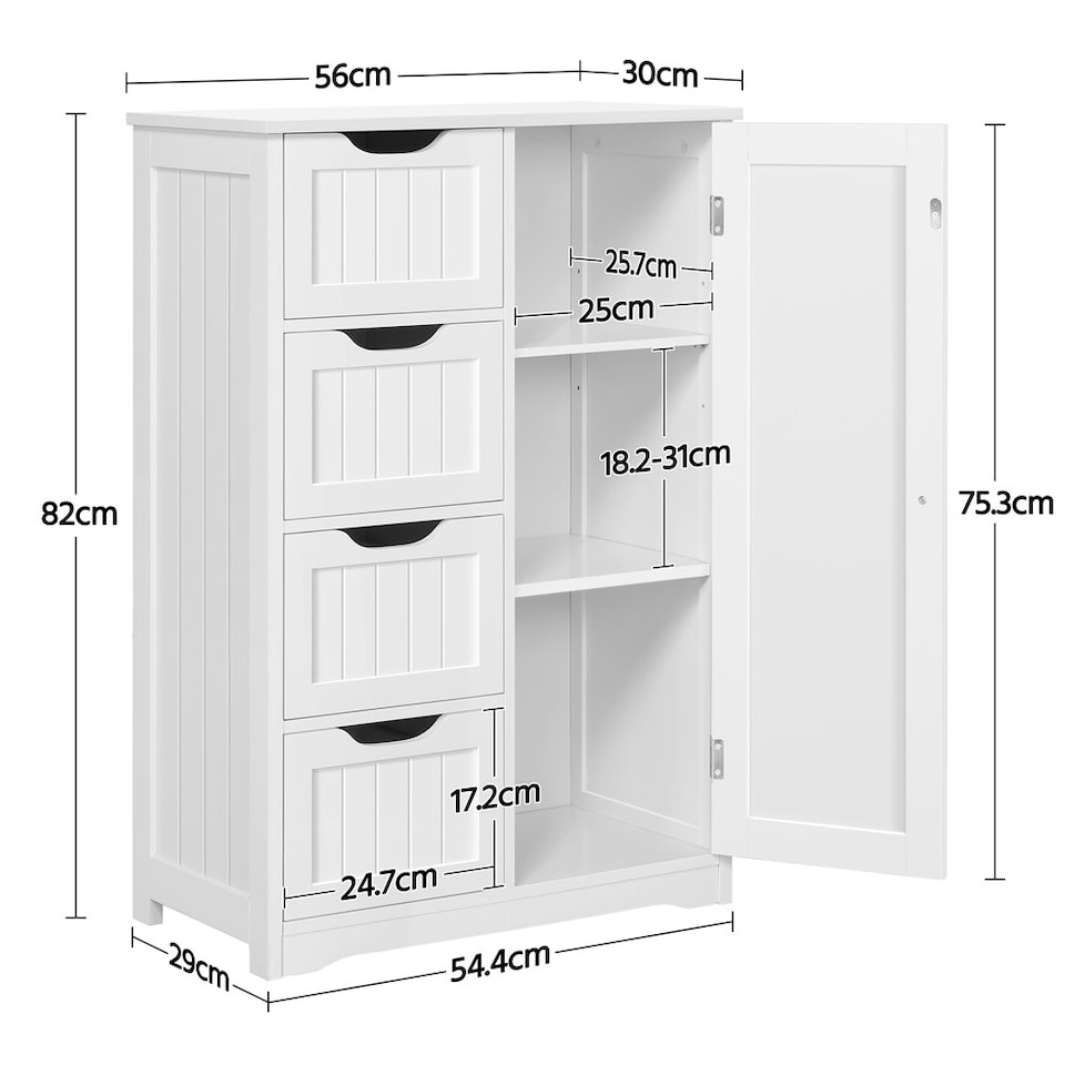 image 1 of Yaheetech Wooden Bathroom Cabinet 4 Drawers & Cupboard