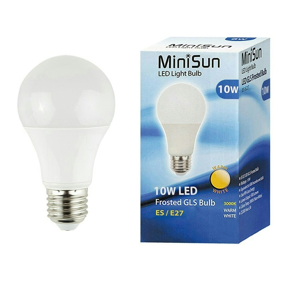 image 1 of ValueLights 4 Pack E27 White Plastic GLS LED 10W Warm White 3000K 800lm Light Bulb