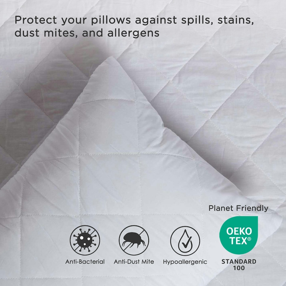 image 1 of Homescapes Standard Size Quilted Pillow Protector - Pack of 4 White