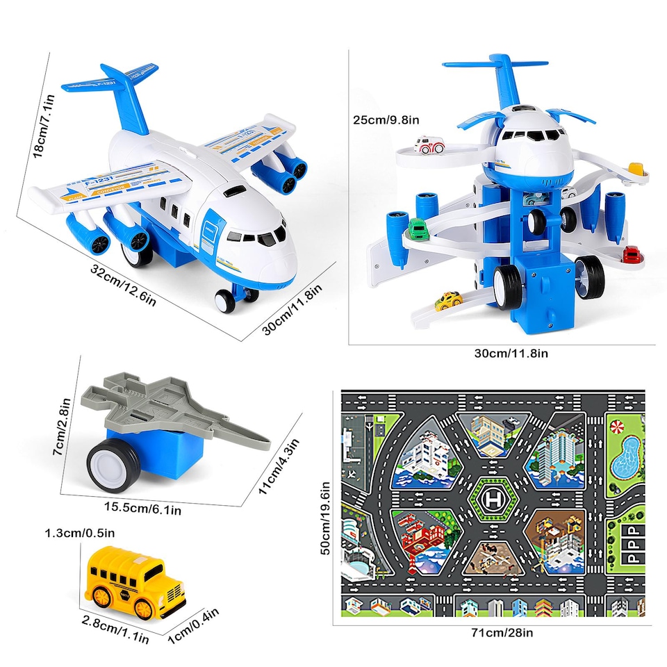 image 1 of Cargo Plane Transport Toy Set - Transformable Airplane with Ramp, Parking Garage, Repair Station, 6 Mini Cars & Helicopter - Educational Vehicle Playset for Kids Ages 3+, Perfect Boy Birthday & Christmas Gift
