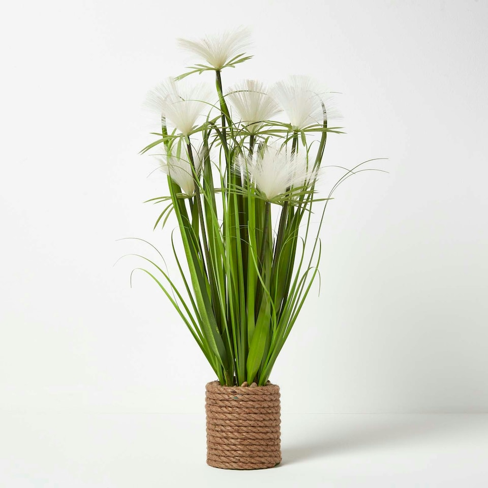image 1 of Homescapes Artificial Open Flower Grass Plant In Rope Pot, 74 cm Tall