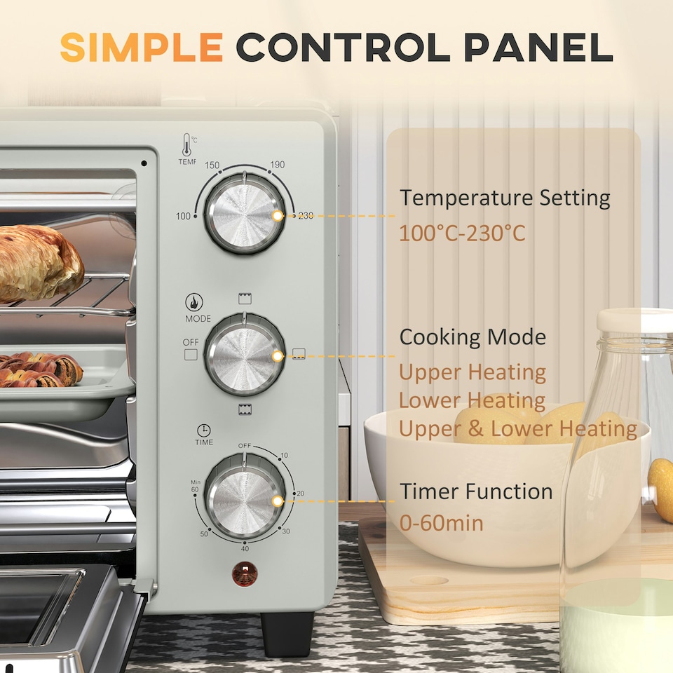 image 1 of HOMCOM Mini Oven 21L Electric Grill w/ Adjustable Temp 1400W, Silver Tone