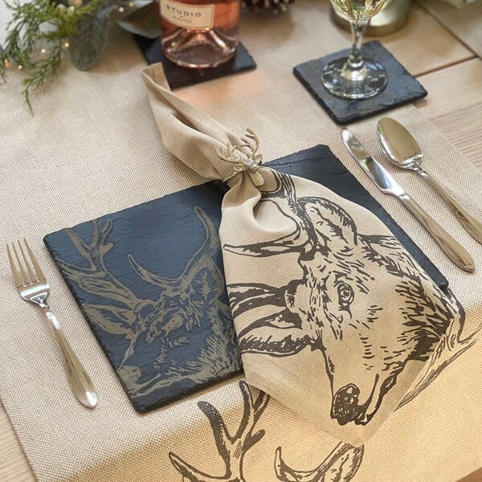 image 1 of The Just Slate Company Set of 4 Stag Linen Napkins