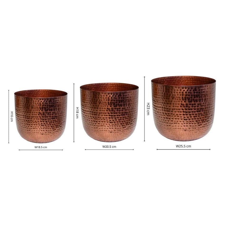 image 1 of Felix Hammered Planter (Set of 3) - Metal - Bronze
