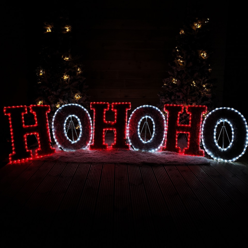 image 1 of 3m x 60cm LED Tinsel HO HO HO Christmas Sign Decoration with 504 Red and White LEDs
