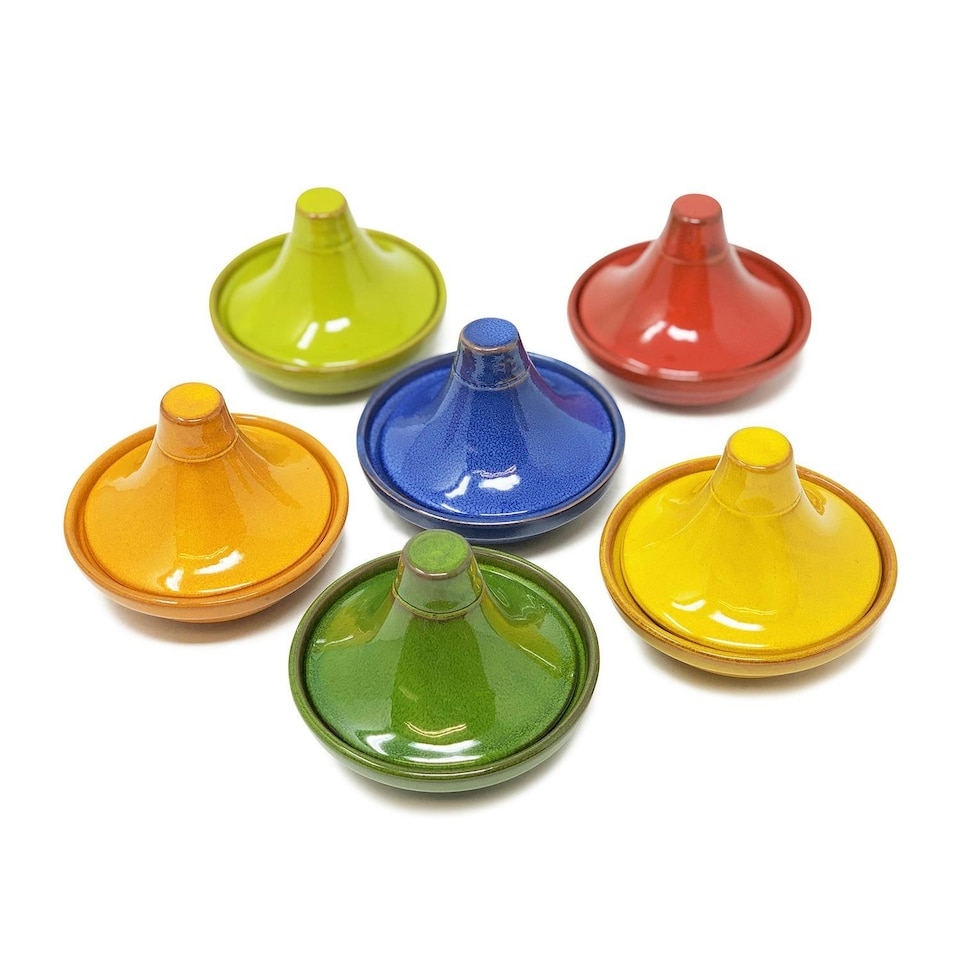 image 1 of Verano Spanish Ceramics Selena Glazed Set of 4 Mini Tagine Dip Dishes - 10cm Dark Green