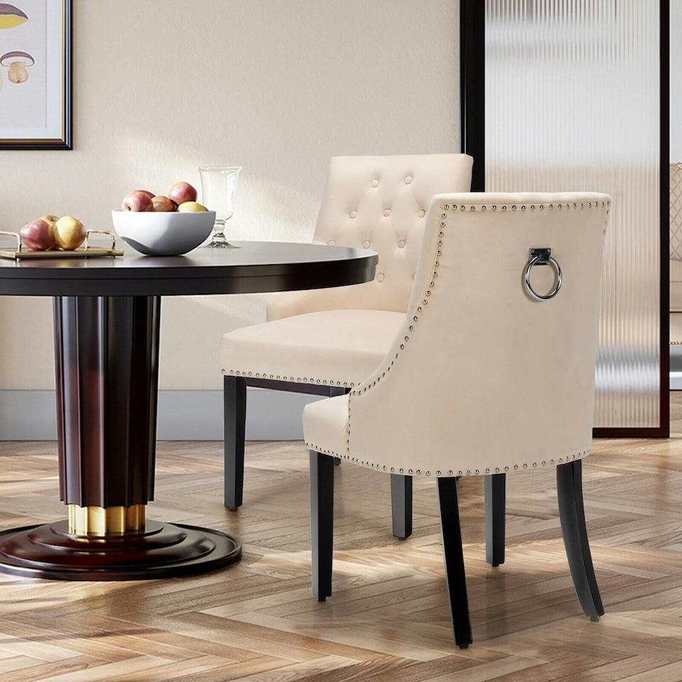 image 1 of COSTWAY Button-Tufted Dining Chair Upholstered Side Chair Cream