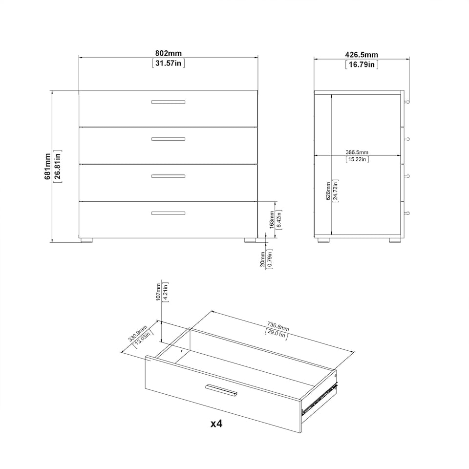 image 1 of Pepe Chest of 4 Drawers in Oak with White High Gloss