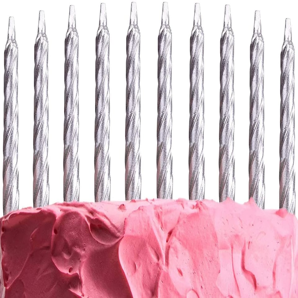 image 1 of 10Pcs Silver Candles - Birthday Cake Topper Silver