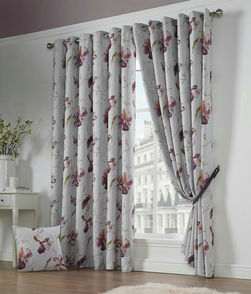 image 1 of Ascot Floral Red Eyelet Blockout Curtains - 168cm x 229cm | Red