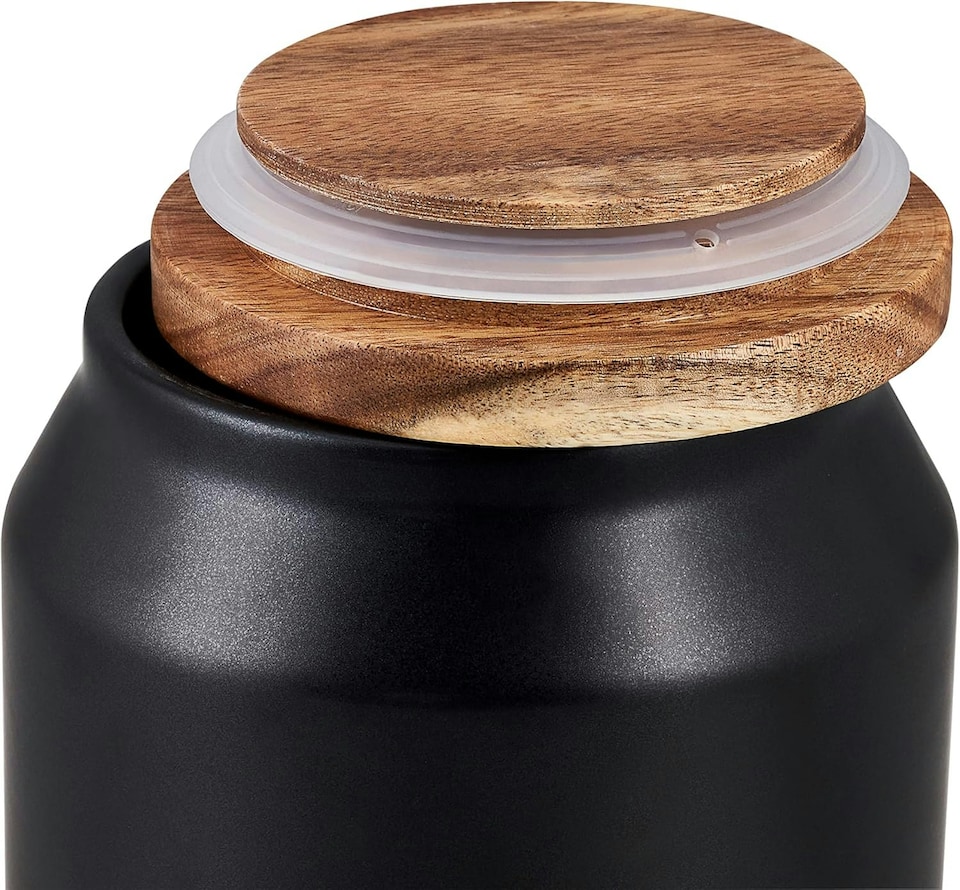 image 1 of Cole & Mason Hinxton Black/Grey Large Food Storage Jar with Lid, Space Saving Food Container Ceramic/Acacia/Silicone, (H)295 mm x (D)110 mm