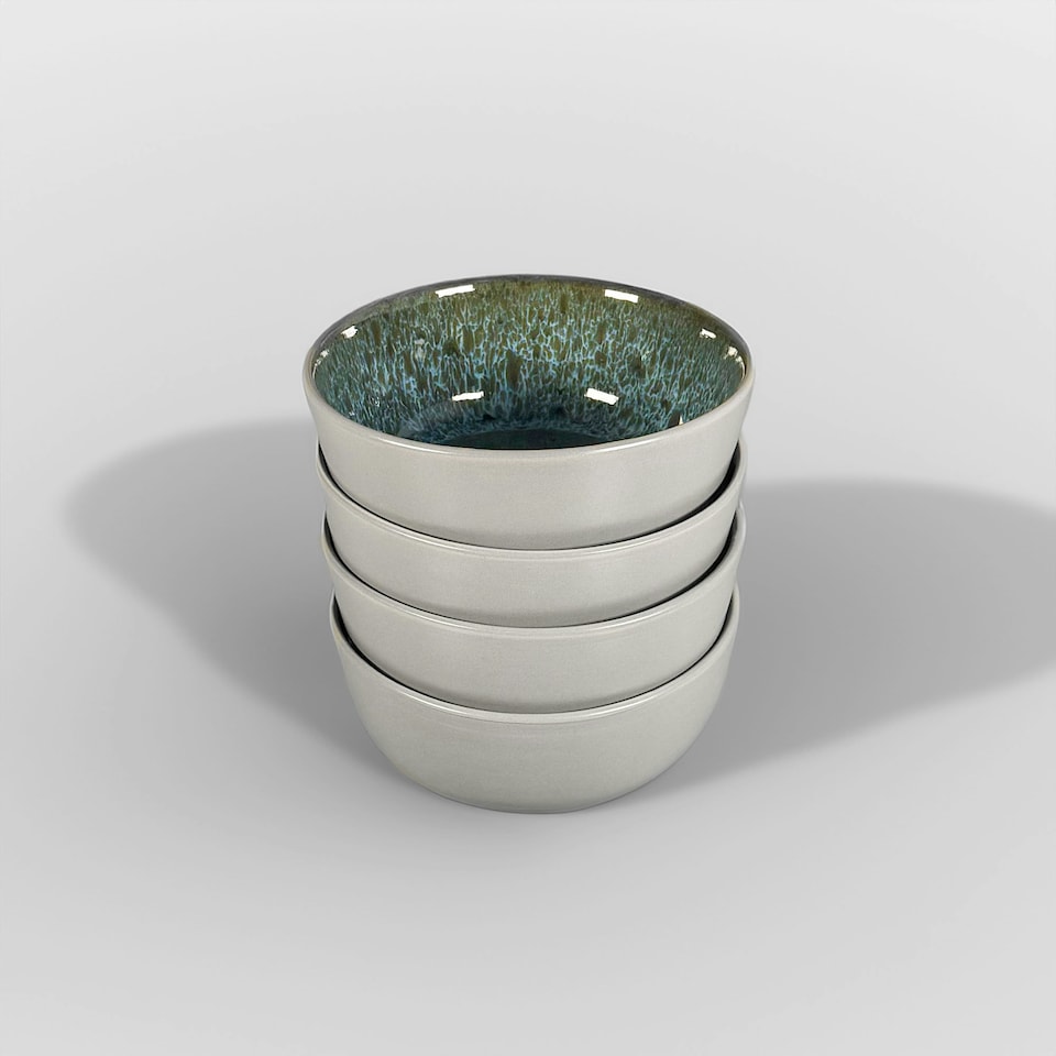 image 1 of Scandi Home Set of Four Stockholm 17cm Blue Artisan Glaze Ceramic Cereal Bowls Grey | Blue