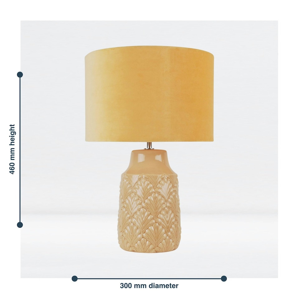 image 1 of First Choice Lighting Peacock Glazed Ceramic Lamp with Ochre Velour Shade Yellow | Yellow