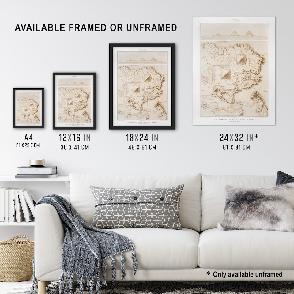 image 1 of Pyramids of Giza French Topographic Map Avennes Wall Art Poster Print 12X16"