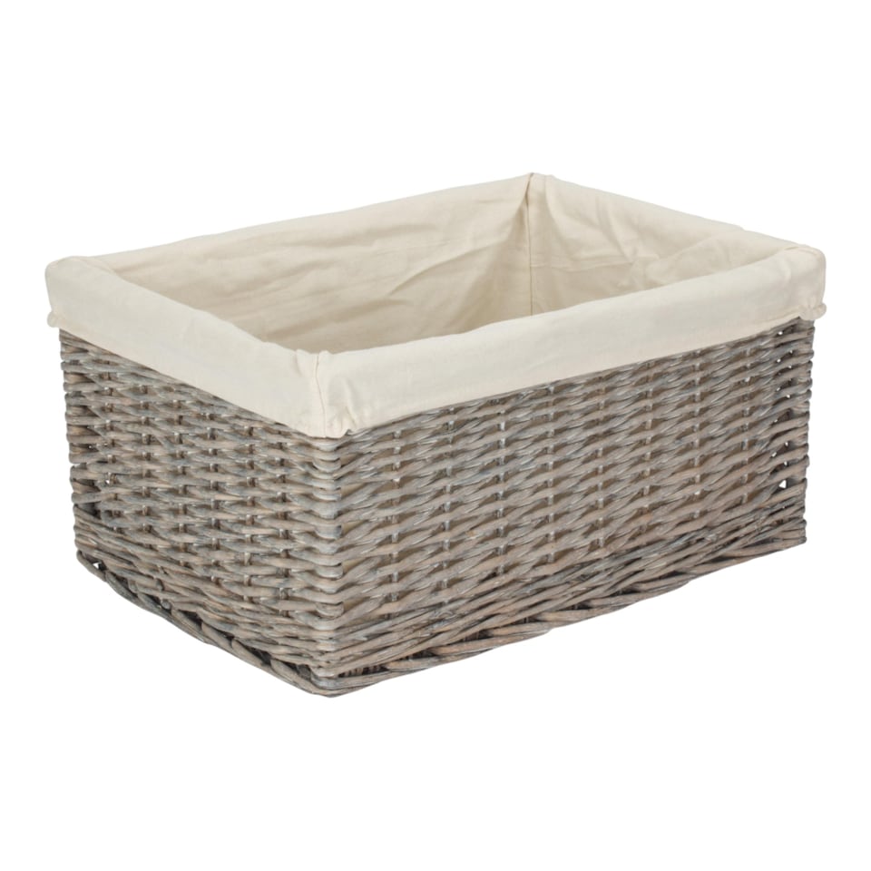 image 1 of Extra Large Grey Wash White Cotton Lined Willow Storage Baskets | Brown | White | XL | 1
