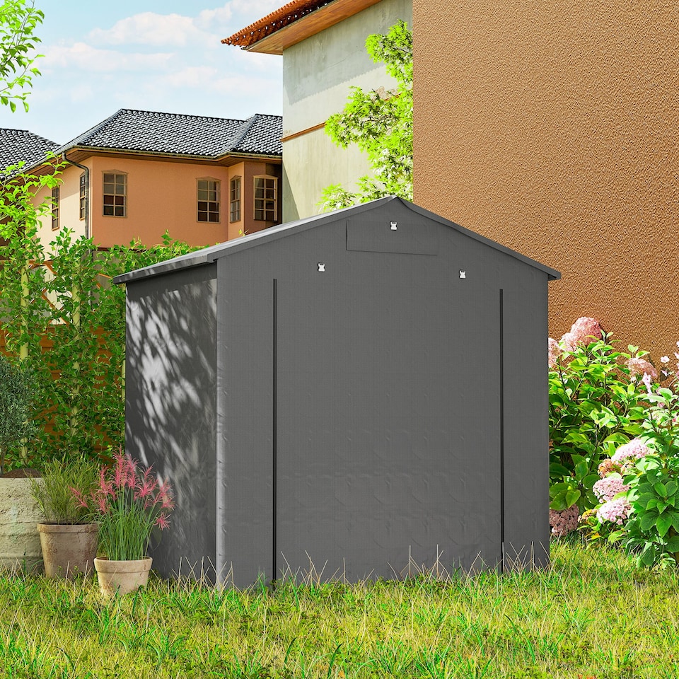image 1 of Outsunny 6 x 4 ft Outdoor Garden Storage Shed, Waterproof Bike Tent with Vent and Roll-Up Zipper Door,Outdoor Portable Shed Storage Shelter  for Bikes, Dark Grey