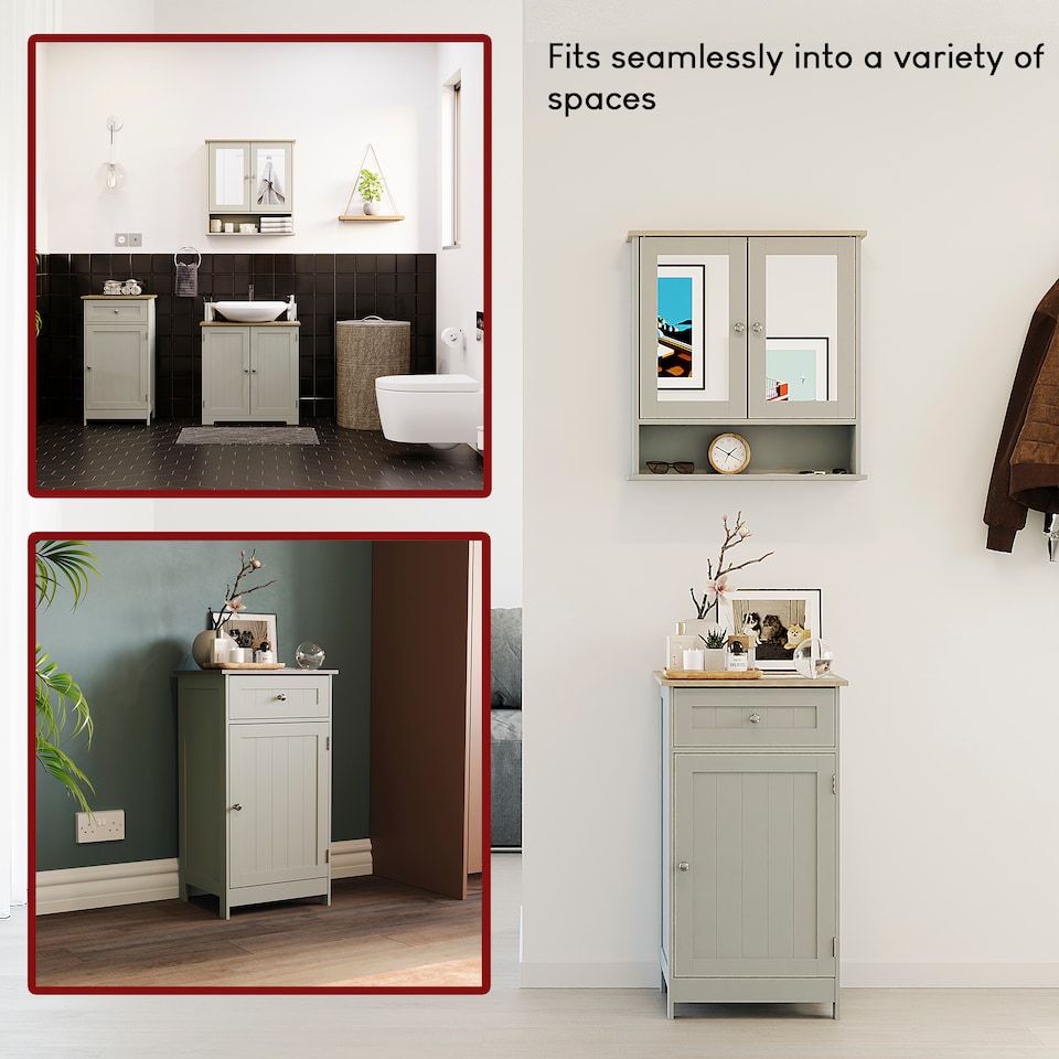 image 1 of Bath Vida Priano 1 Door 1 Drawer Freestanding Bathroom Storage Cabinet, Grey & Oak