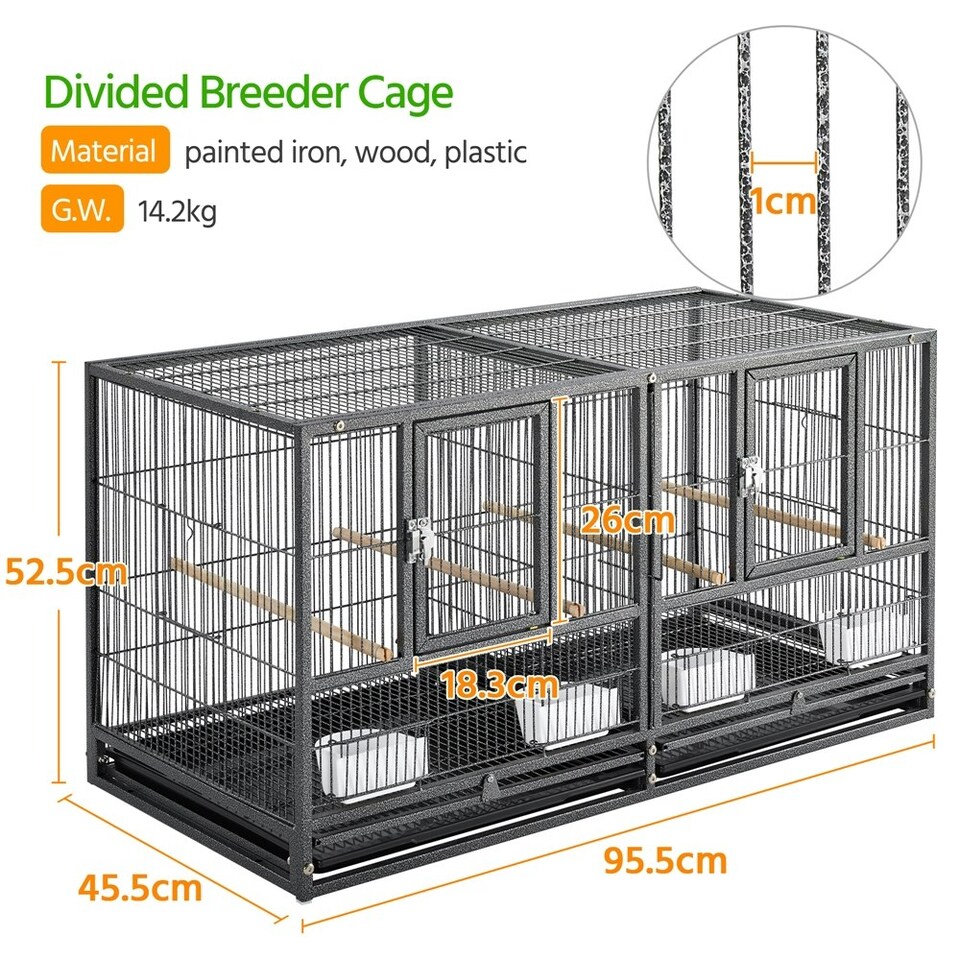 image 1 of Yaheetech 52.5 cm Tall Stackable Divided Wide Breeder Bird Cage Black