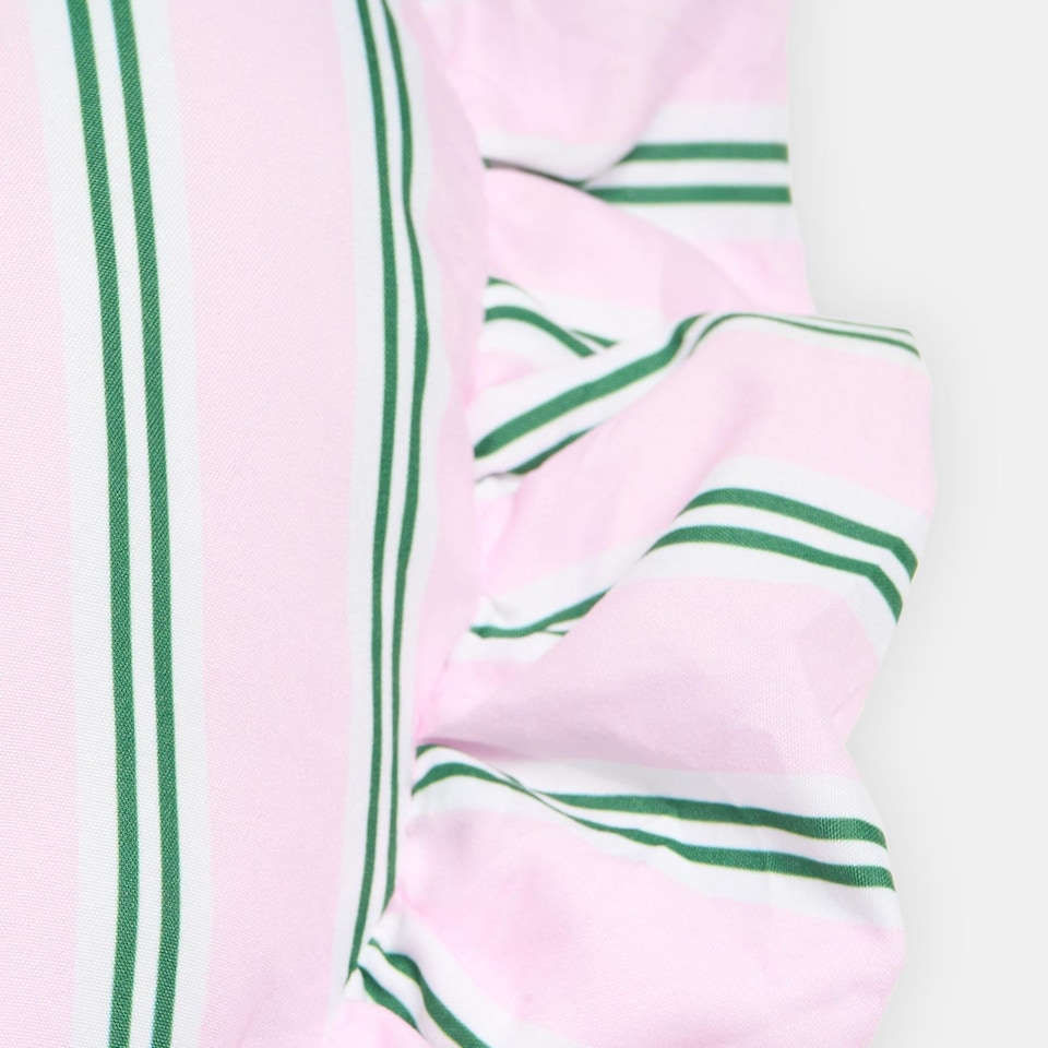 image 1 of OHS Heart Shaped Frill Scatter Cushion Throw Pillow | Multi | Pink/Green