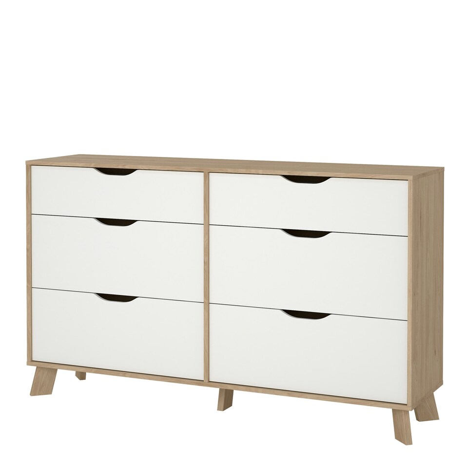 image 1 of Ikast 6 Drawers Double Dresser in Jackson Hickory and White