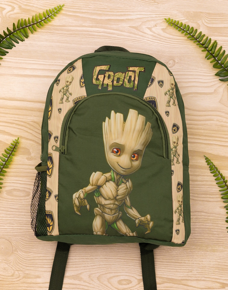 image 1 of Marvel Guardians of the Galaxy Kids Backpack | Green Rucksack For Boys & Girls with Adjustable Straps | Practical & Organised Baby Groot School Bag | Movie Luggage Merchandise Gift for Kids & Teens | Green | Green Brown
