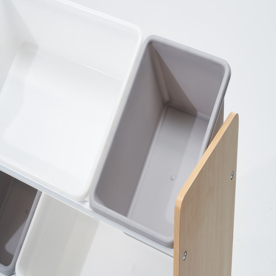 image 1 of Hooga Wooden Toy Storage Unit with 6x Removable Toy Boxes - Children's Toy Organiser, 3 Shelves | Brown | Natural Wood | One Size | 1