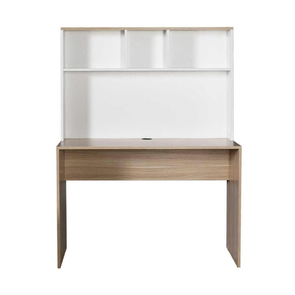 image 1 of Adore Teen White & Oak Study Desk with Storage Hutch White